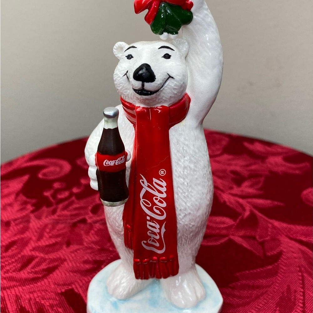 Coca-Cola Polar Bear Figurine Holding Mistletoe